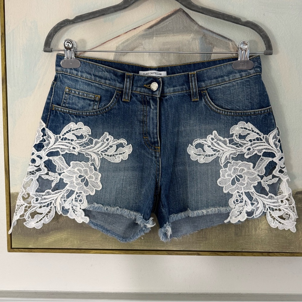 FLAVIO CASTELLANI Denim And Lace Shorts Size 42 / 30